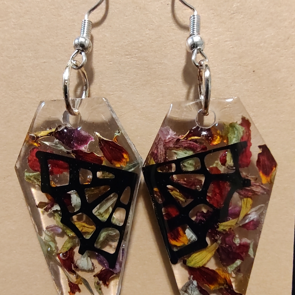 Floral Resin Earrings with Black Accents